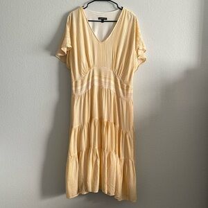 Lane Bryant Yellow White V-Neck Short Sleeve Tiered Midi Dress Size 16